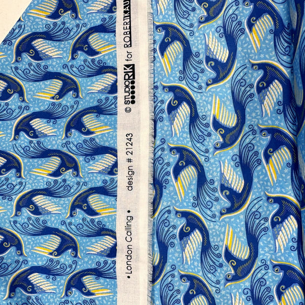 London Calling Birds SRKN-21243-216 Cloud Cotton Lawn Fabric Robert Kaufman