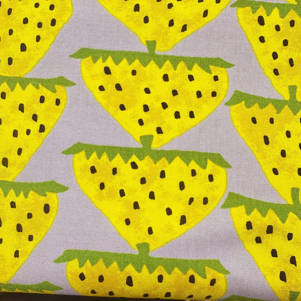 Scandi Strawberries Cotton Canvas Fabric, Kobayashi  Imported from Japan, Gray Yellow