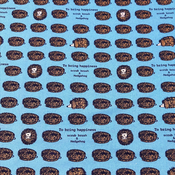 Hedgehog Scrub Brushes Canvas Fabric in Blue - Cotton Linen Blend by Cotton Kobayashi