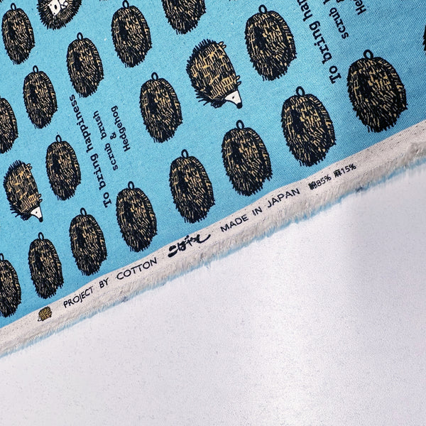 Hedgehog Scrub Brushes Canvas Fabric in Blue - Cotton Linen Blend by Cotton Kobayashi