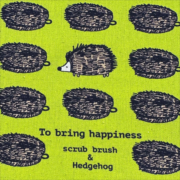 Hedgehog Scrub Brushes Canvas Fabric in Green - Cotton Linen Blend by Cotton Kobayashi