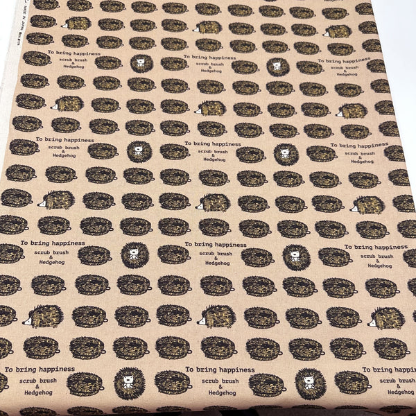 Hedgehog Scrub Brushes Canvas Fabric in Latte Brown - Cotton Linen Blend by Cotton Kobayashi