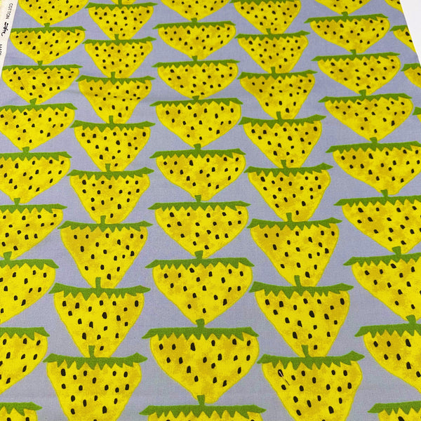 Scandi Strawberries Cotton Canvas Fabric, Kobayashi  Imported from Japan, Gray Yellow