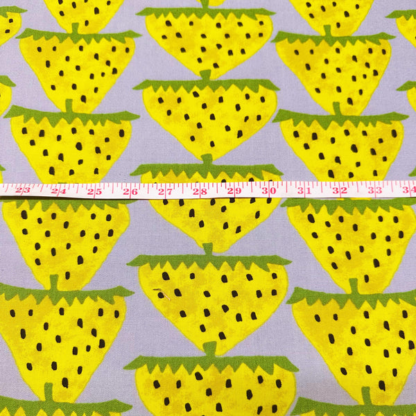 Scandi Strawberries Cotton Canvas Fabric, Kobayashi  Imported from Japan, Gray Yellow