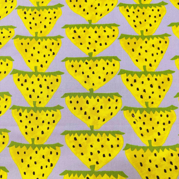 Scandi Strawberries Cotton Canvas Fabric, Kobayashi  Imported from Japan, Gray Yellow