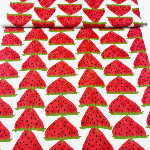Scandi Strawberries Cotton Canvas Fabric, Kobayashi  Imported from Japan, Red White