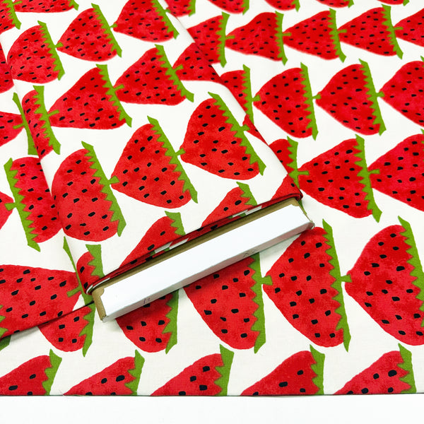 Scandi Strawberries Cotton Canvas Fabric, Kobayashi  Imported from Japan, Red White