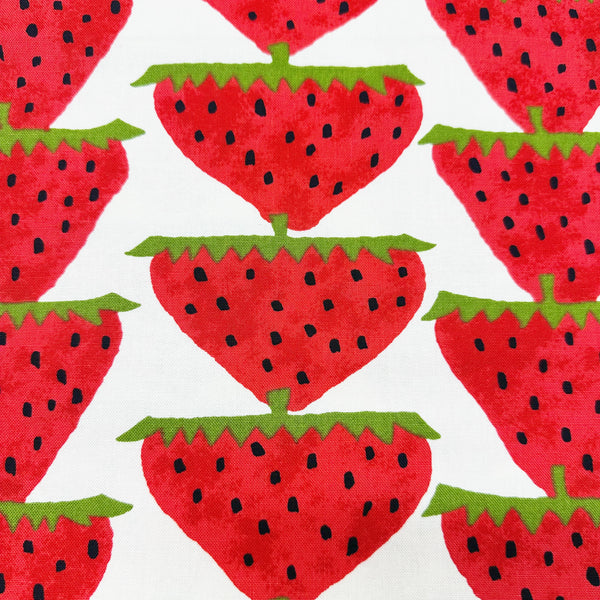 Scandi Strawberries Cotton Canvas Fabric, Kobayashi  Imported from Japan, Red White