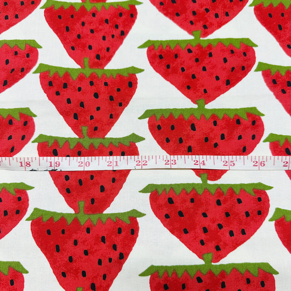 Scandi Strawberries Cotton Canvas Fabric, Kobayashi  Imported from Japan, Red White