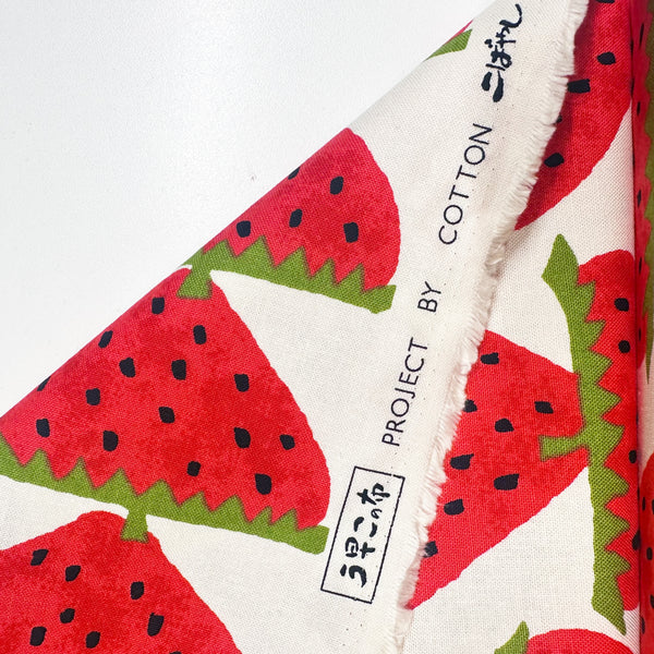Scandi Strawberries Cotton Canvas Fabric, Kobayashi  Imported from Japan, Red White
