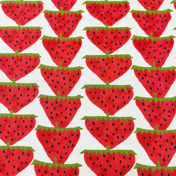 Scandi Strawberries Cotton Canvas Fabric, Kobayashi  Imported from Japan, Red White