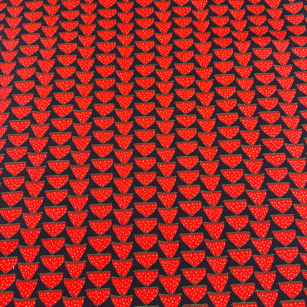 Scandi Strawberries Cotton Fabric, Kobayashi  Imported from Japan, red, black