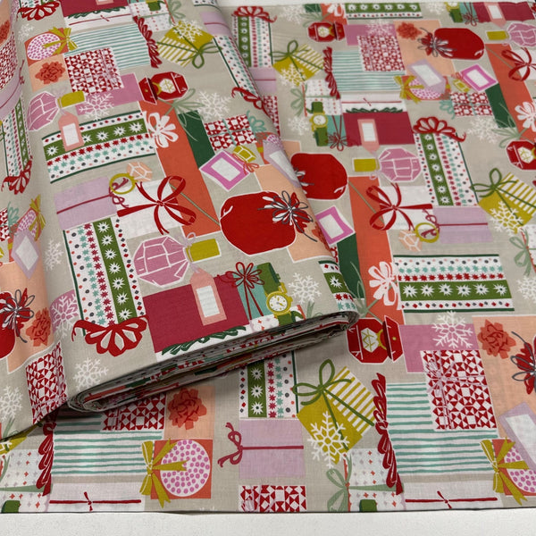 Alexander Henry Perfect Packages Stone Cotton Fabric Christmas Holiday Fabric