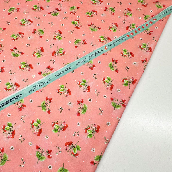 Strawberry Season Briar Hill Designs from Wishwell Cotton Fabric, Robert Kaufman ABYD-22315-301 AZALEA