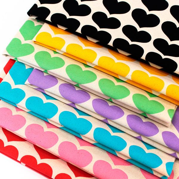 Color Palette Hearts Cotton Fabric in Red, Japanese Import