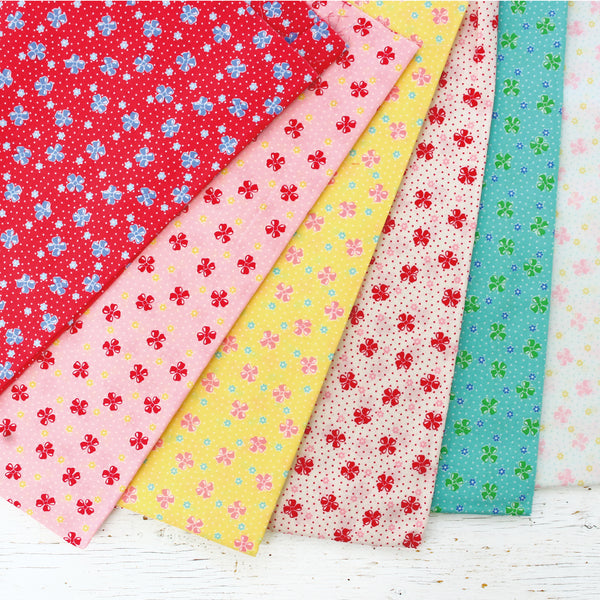 Happy Message 30s Little Bows Cotton Fabric in Blue, Japanese Import
