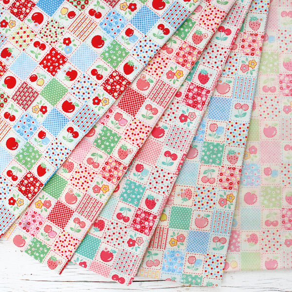 Happy Message 30s Patchwork Blocks Cotton Fabric in Pale Pink, Japanese Import