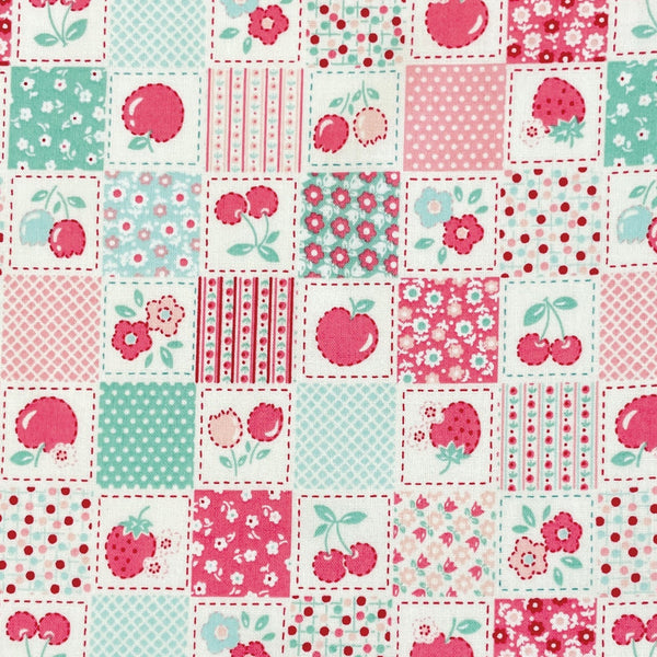 Happy Message 30s Patchwork Blocks Cotton Fabric in Pink and Mint, Japanese Import
