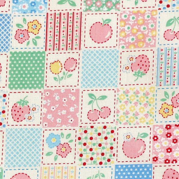 Happy Message 30s Patchwork Blocks Cotton Fabric in Pink Multi, Japanese Import