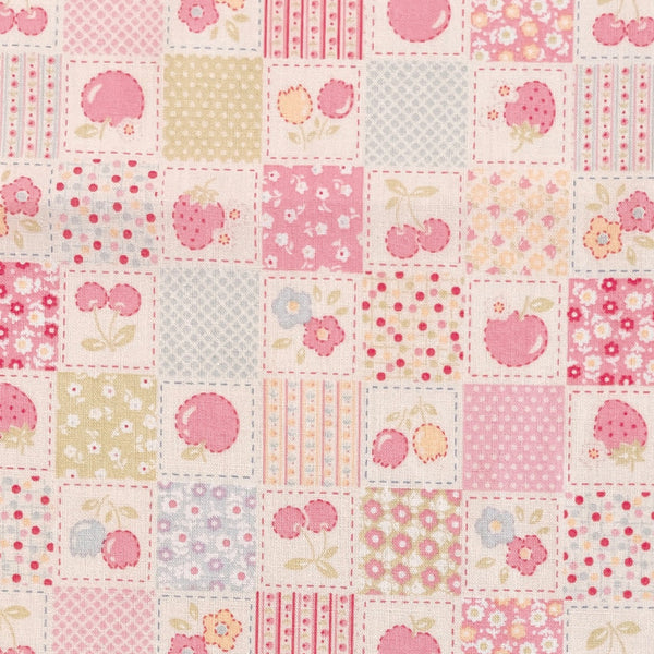 Happy Message 30s Patchwork Blocks Cotton Fabric in Pale Pink, Japanese Import