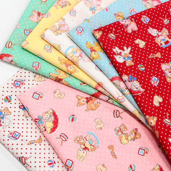 Happy Message 30s Cute Animals Cotton Fabric in Blue, Japanese Import