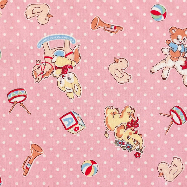 Happy Message 30s Cute Animals Cotton Fabric in PInk, Japanese Import