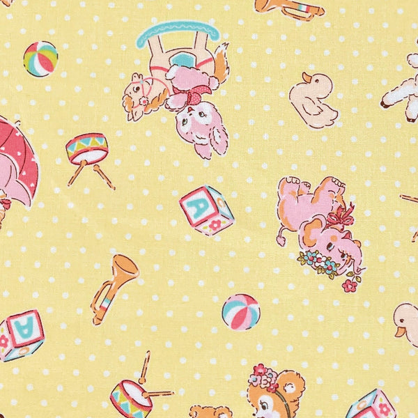 Happy Message 30s Cute Animals Cotton Fabric in Yellow, Japanese Import
