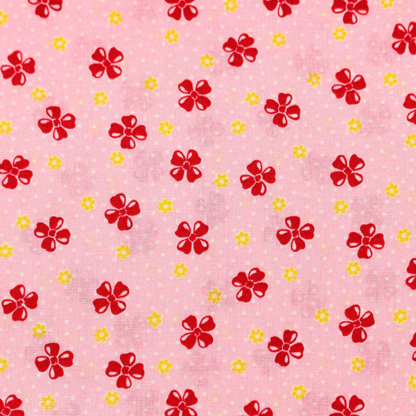 Happy Message 30s Little Bows Cotton Fabric in Pink, Japanese Import