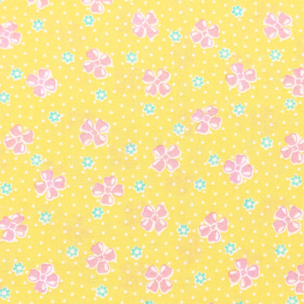 Happy Message 30s Little Bows Cotton Fabric in Yellow, Japanese Import