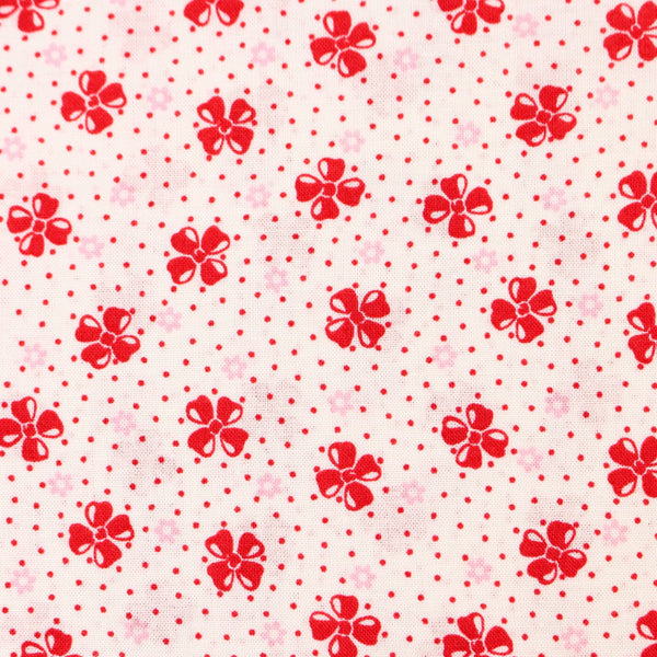 Happy Message 30s Little Bows Cotton Fabric in White and Red, Japanese Import
