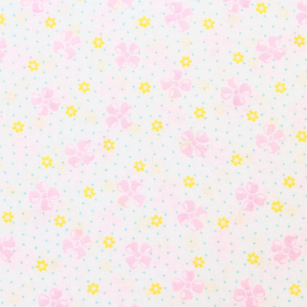 Happy Message 30s Little Bows Cotton Fabric in White and Pink, Japanese Import