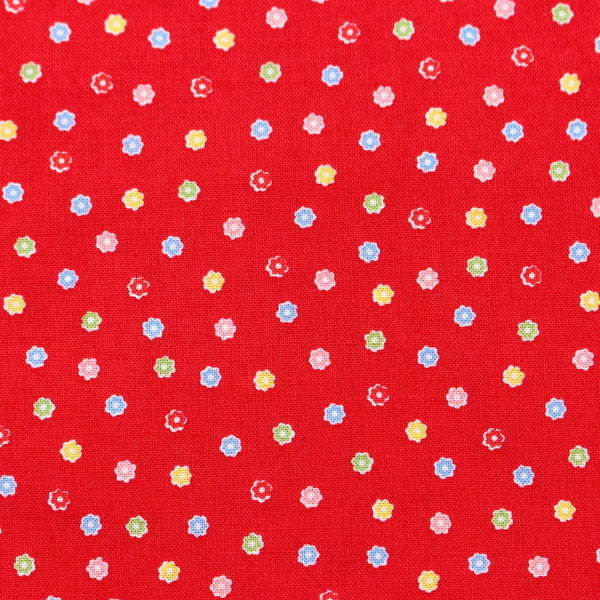 Happy Message 30s Tiny Flowers Cotton Fabric in Red, Japanese Import