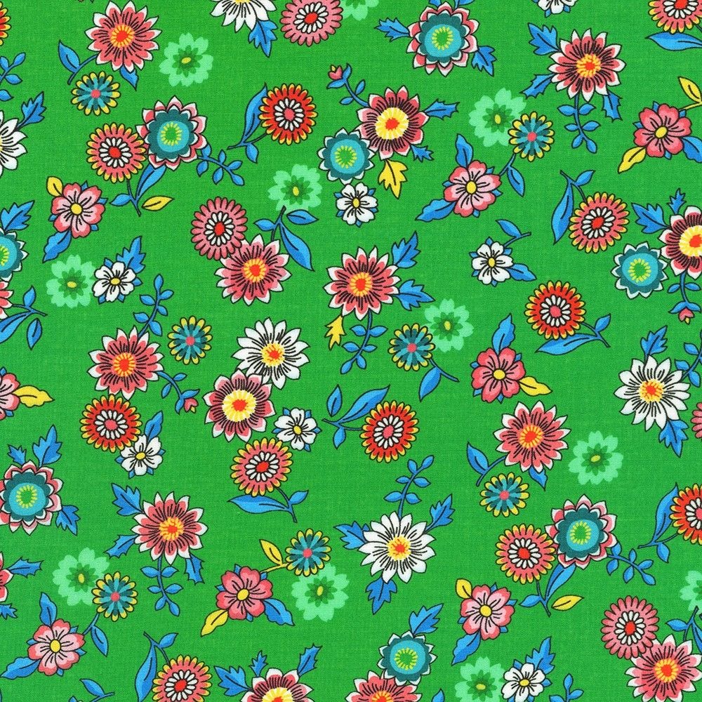 London Calling SRKN-21237-7 Green Floral Cotton Lawn Fabric Robert Kaufman