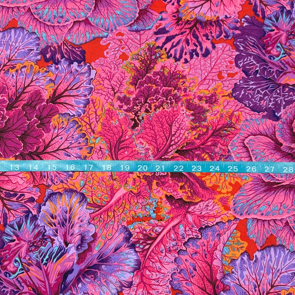 Curly Kale Red Philip Jacobs for Kaffe Fassett Cotton Fabric, Free Spirit Fabric