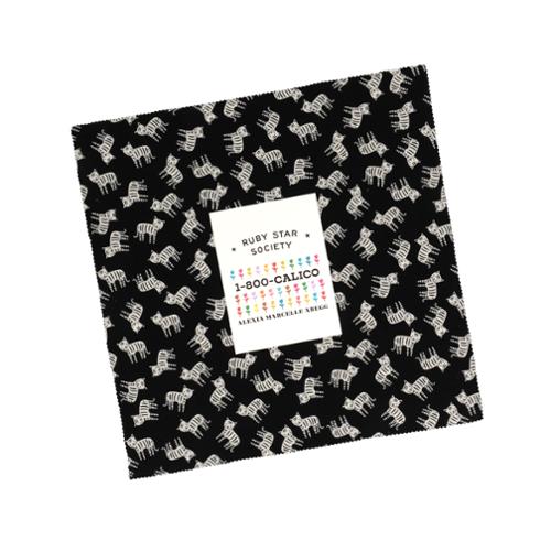1-800 Calico Layer Cake by Alexia Abegg features 42 assorted 10" squares in a mix of playful sewing-themed prints and modern graphics.