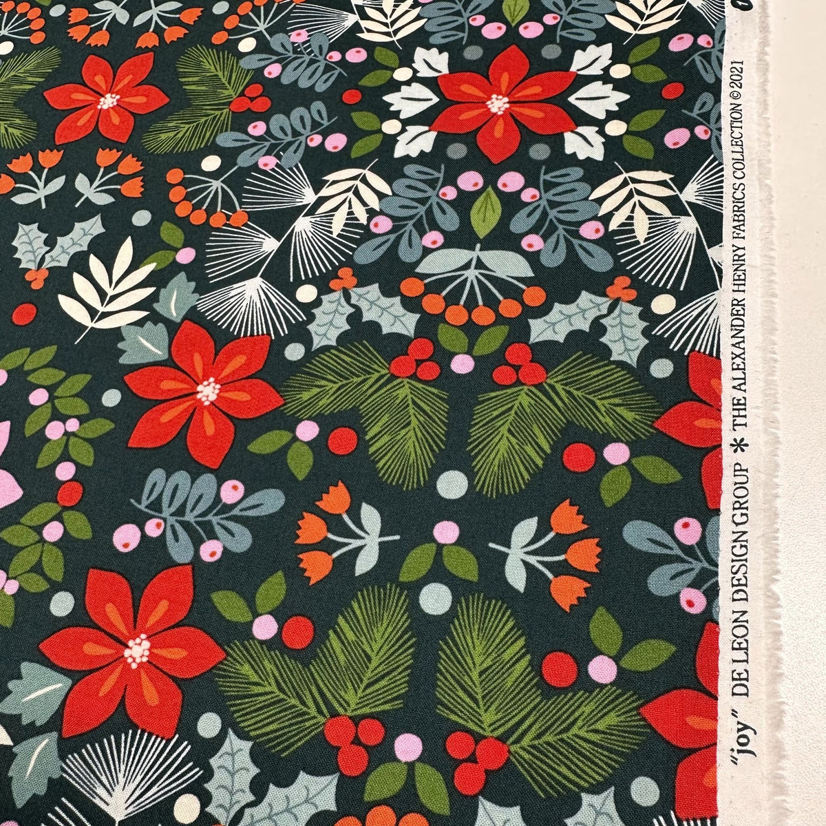 Alexander Henry Joy Green Cotton Fabric, Holiday Christmas Festive Poi ...