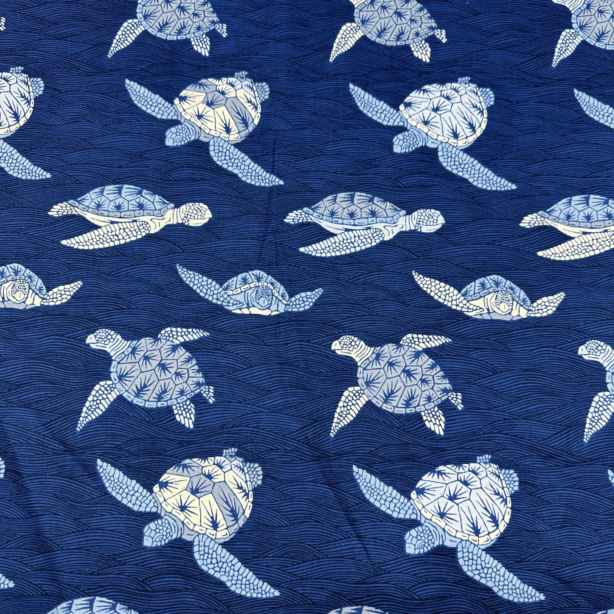 Alexander Henry Turtle Bay Indigo Cotton Fabric, Ocean Sea Life Fabric