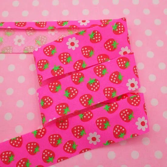 3 Yard Pack of Strawberry Bias Tape in Pretty Pink by Antique Fabric Pinks, Imported from Japan