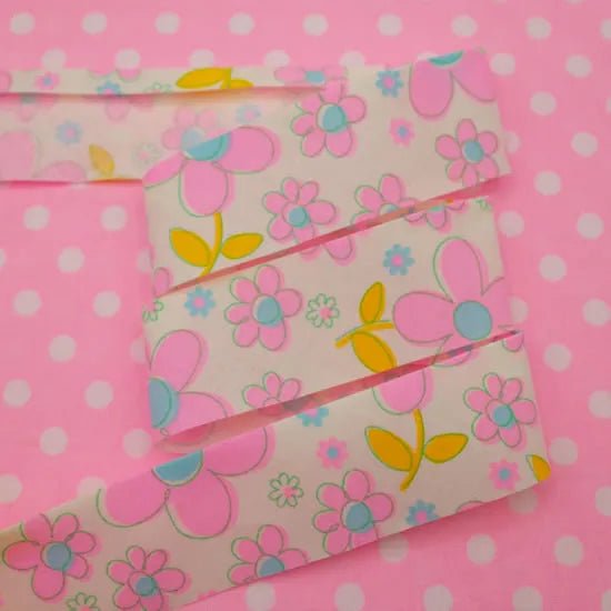 3 Yard Pack of Fleur Bias Tape in Baby Pink by Antique Fabric Pinks, Imported from Japan