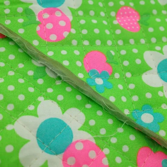 Apple Flower Remix Quilted Fabric in Green and Neon Pink by Antique Fabric Pinks – Imported from Japan