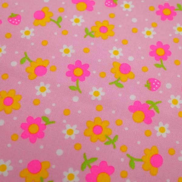 Popollo Flower Cotton Fabric in Baby Pink Neon by Antique Fabric Pinks – Imported from Japan