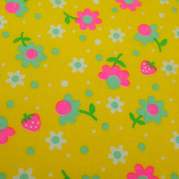 Popollo Flower Cotton Fabric in Yellow Neon by Antique Fabric Pinks – Imported from Japan