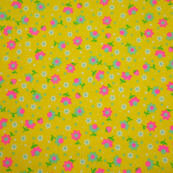 Popollo Flower Cotton Fabric in Yellow Neon by Antique Fabric Pinks – Imported from Japan
