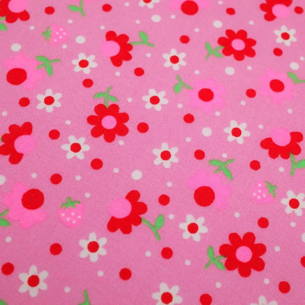 Popollo Flower Cotton Fabric in Medium Pink Neon by Antique Fabric Pinks – Imported from Japan