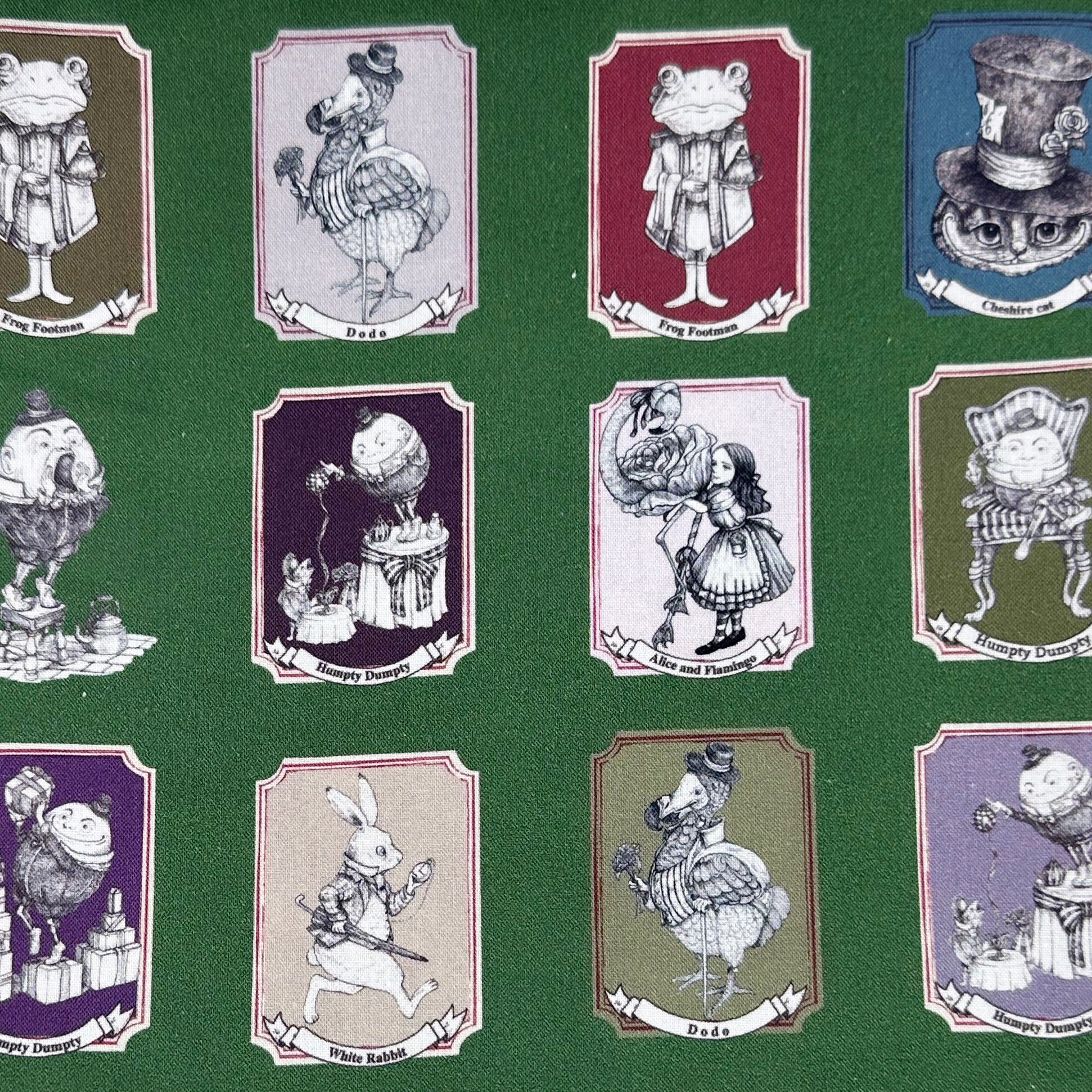 1 FQ Afternoon Tea Party PM 3:00 Cotton Fabric in Green by Illustrator Ringo, Imported from Japan