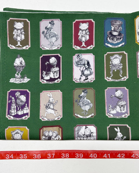 1 FQ Afternoon Tea Party PM 3:00 Cotton Fabric in Green by Illustrator Ringo, Imported from Japan