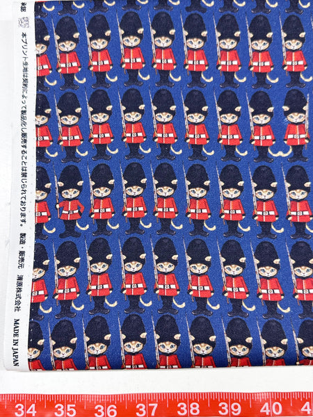 1 FQ London Cat Cotton Oxford Fabric in Navy by Illustrator Ringo, Imported from Japan