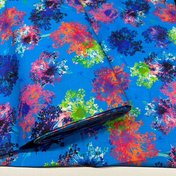 Robert Kaufman Wishwell Bright Side Blue Lagoon Floral 108" Wide Back Cotton Fabric