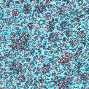 London Calling SRKN-21239-68 Dusty Blue Floral Cotton Lawn Fabric Robert Kaufman