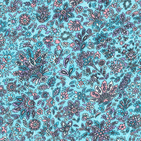 London Calling SRKN-21239-68 Dusty Blue Floral Cotton Lawn Fabric Robert Kaufman